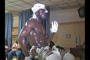 Muscly african dude flash  masculine..